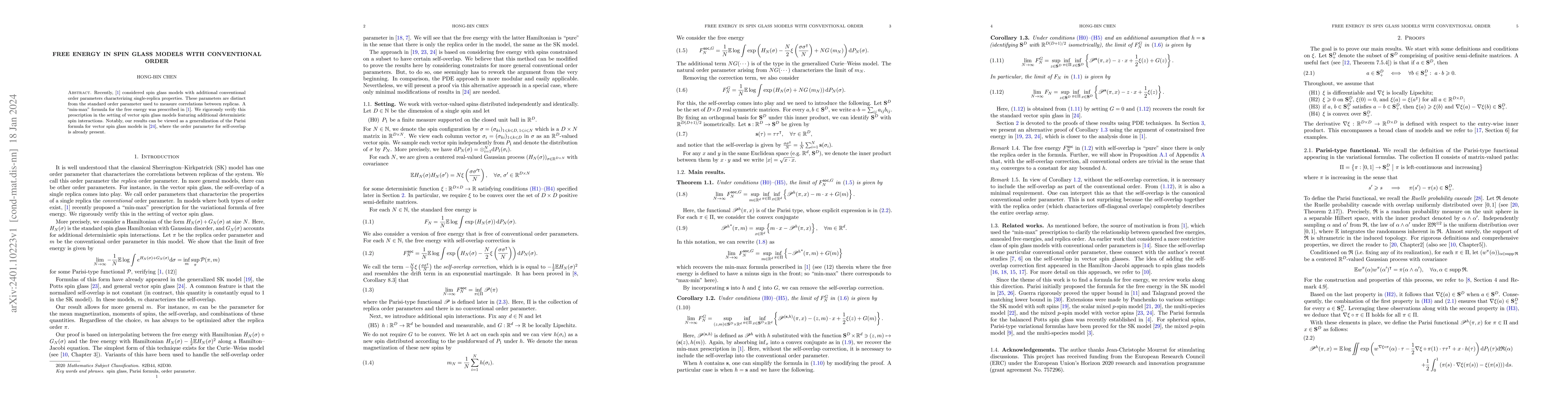 Thumbnail for Free energy in spin glass models with conventional order