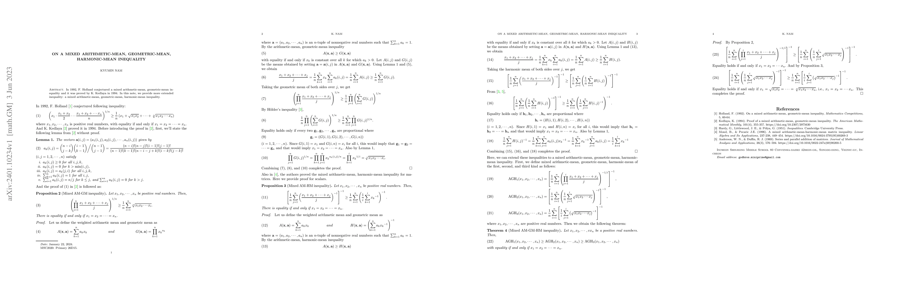 Thumbnail for On a Mixed Arithmetic-Mean, Geometric-Mean, Harmonic-Mean Inequality