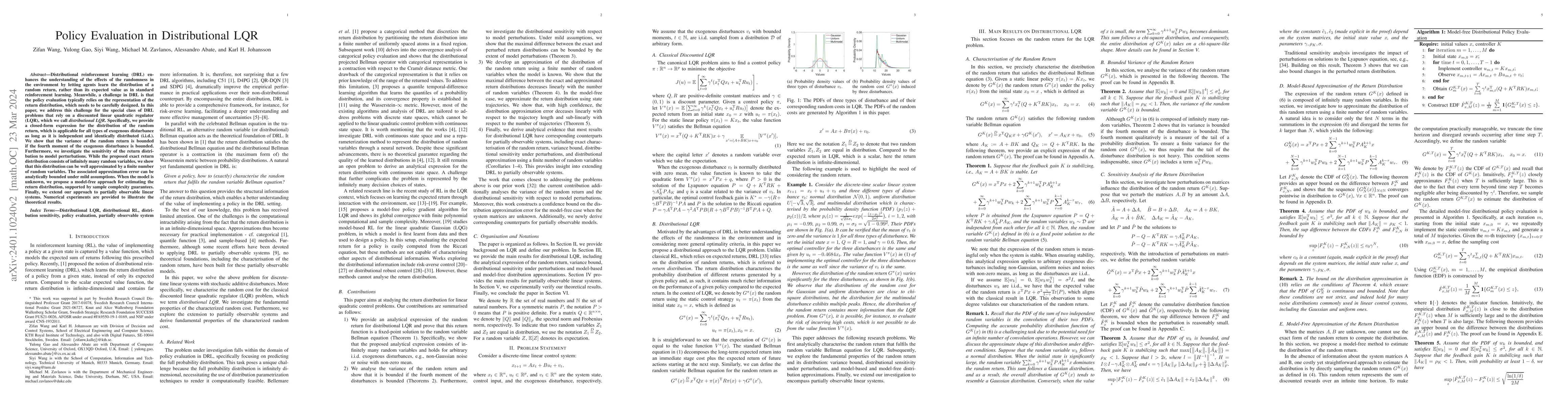 Thumbnail for Policy Evaluation in Distributional LQR (Extended Version)