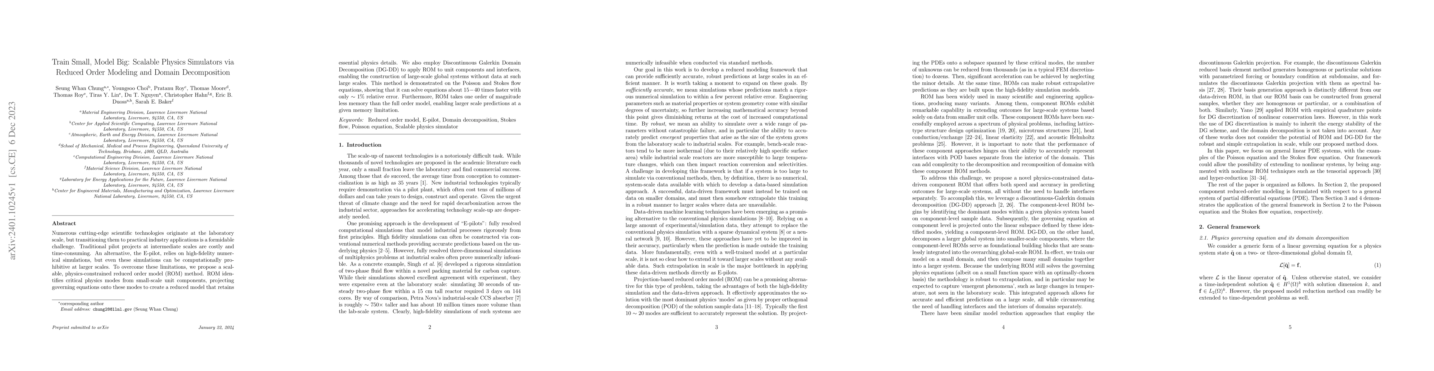 Thumbnail for Train Small, Model Big: Scalable Physics Simulators via Reduced Order
  Modeling and Domain Decomposition