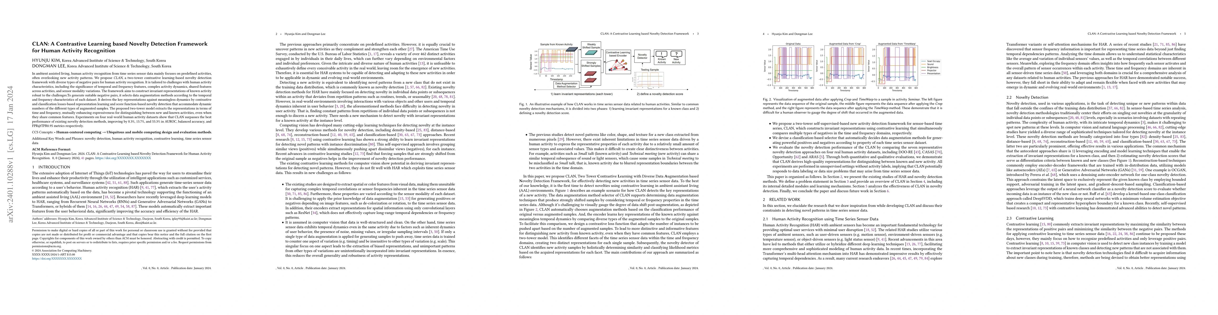 Thumbnail for CLAN: A Contrastive Learning based Novelty Detection Framework for Human
  Activity Recognition