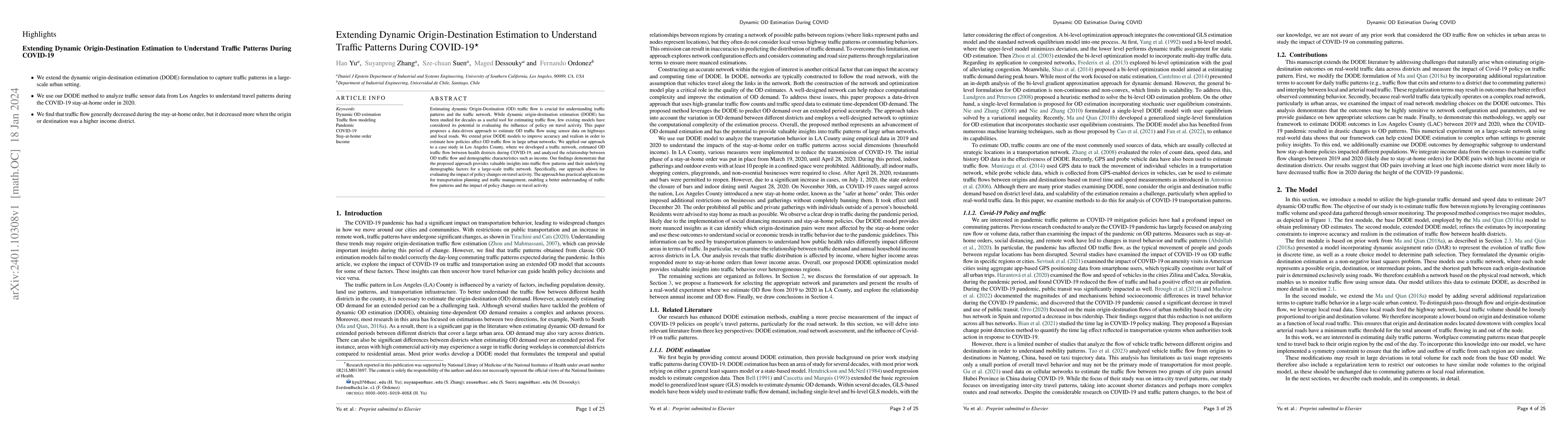 Thumbnail for Extending Dynamic Origin-Destination Estimation to Understand Traffic
  Patterns During COVID-19
