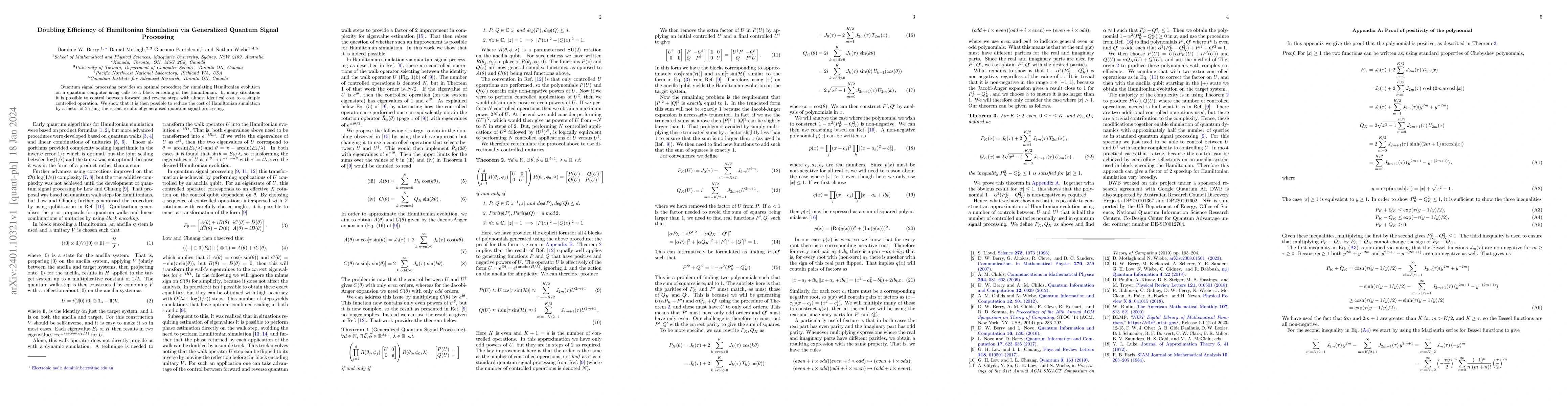 Thumbnail for Doubling Efficiency of Hamiltonian Simulation via Generalized Quantum
  Signal Processing