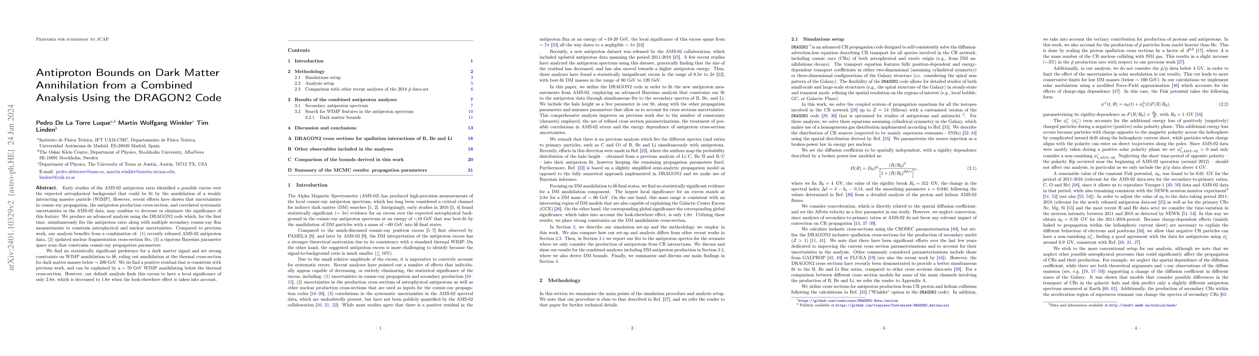 Thumbnail for Antiproton Bounds on Dark Matter Annihilation from a Combined Analysis
  Using the DRAGON2 Code