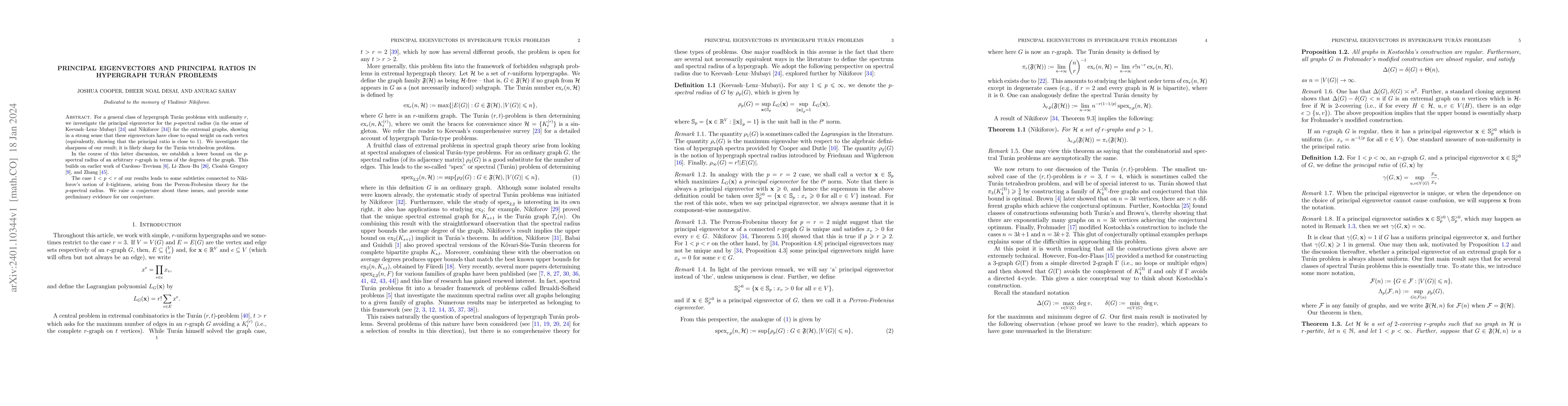Thumbnail for Principal eigenvectors and principal ratios in hypergraph Tur\'an
  problems