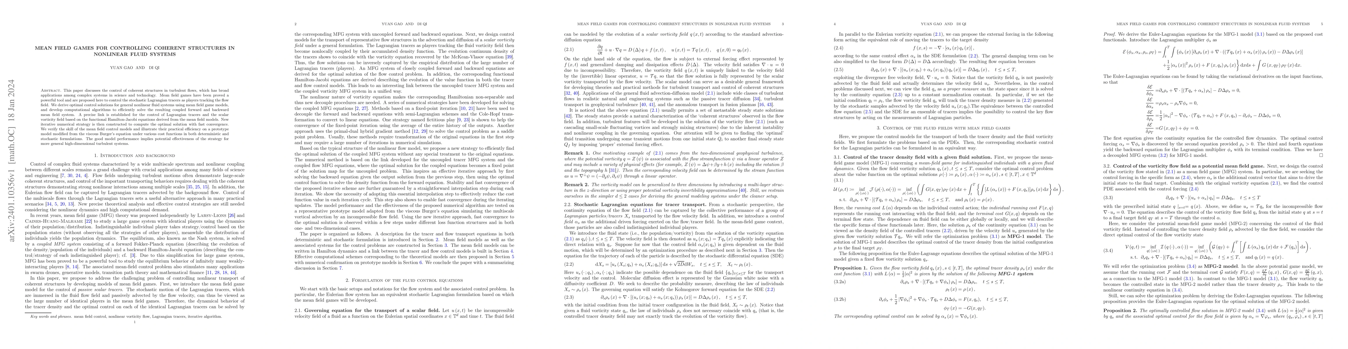 Thumbnail for Mean Field Games for Controlling Coherent Structures in Nonlinear Fluid
  Systems