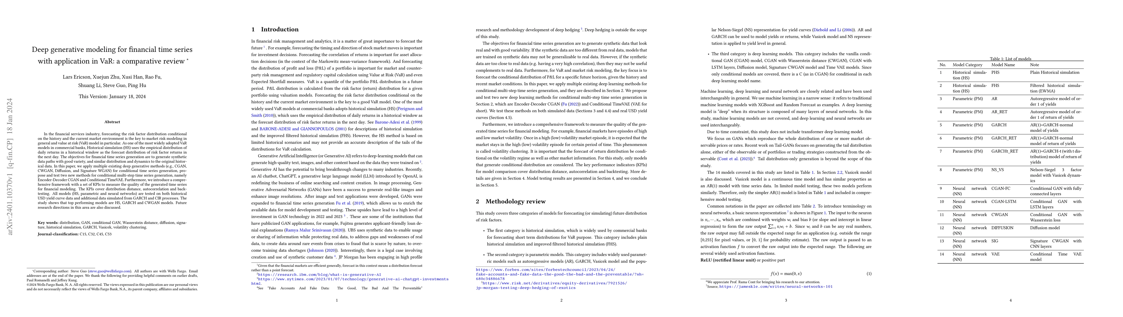 Thumbnail for Deep Generative Modeling for Financial Time Series with Application in
  VaR: A Comparative Review