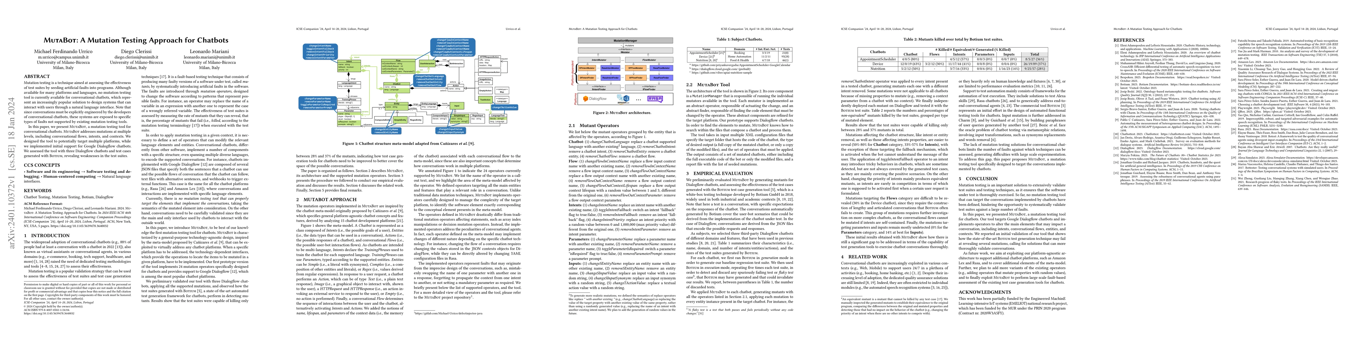 Thumbnail for MutaBot: A Mutation Testing Approach for Chatbots