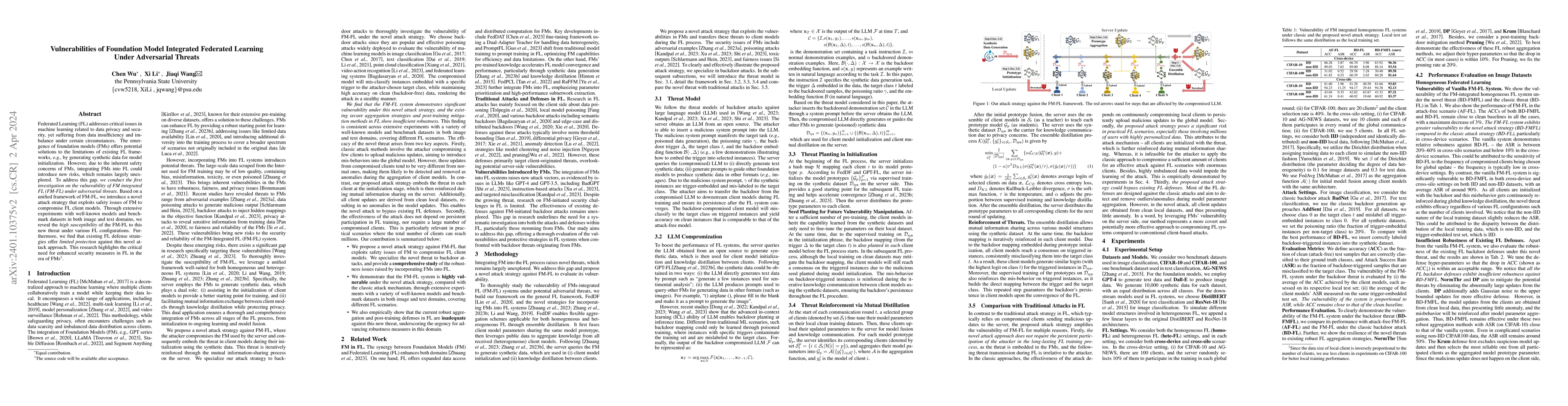 Thumbnail for Vulnerabilities of Foundation Model Integrated Federated Learning Under
  Adversarial Threats