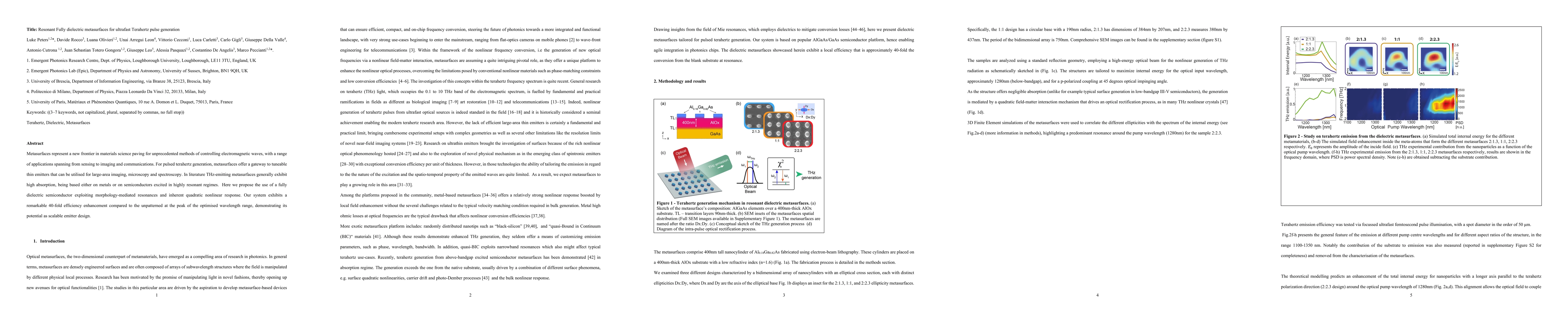 Thumbnail for Resonant Fully dielectric metasurfaces for ultrafast Terahertz pulse
  generation