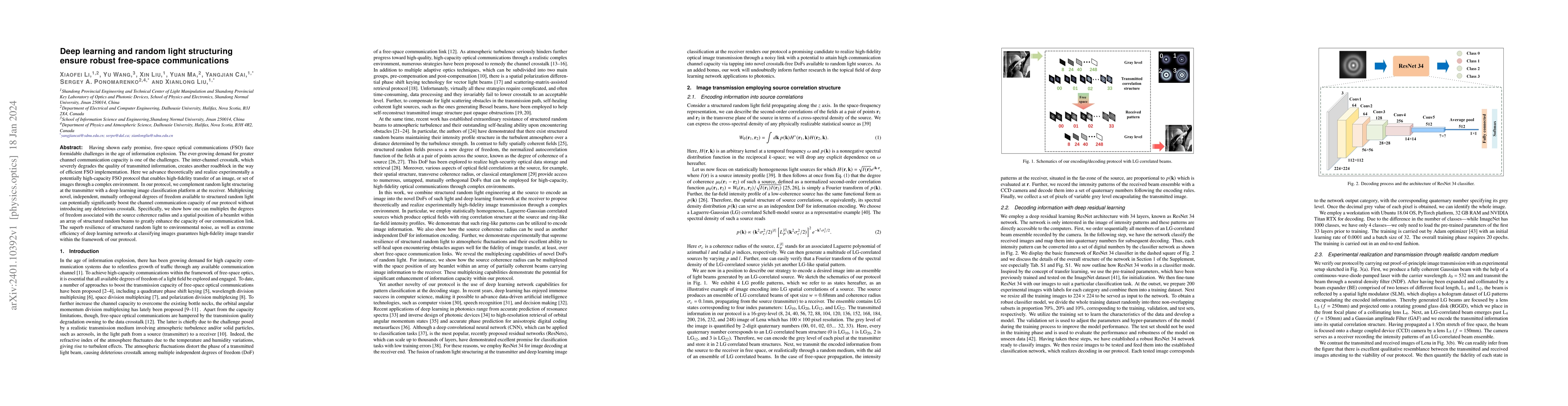 Thumbnail for Deep learning and random light structuring ensure robust free-space
  communications