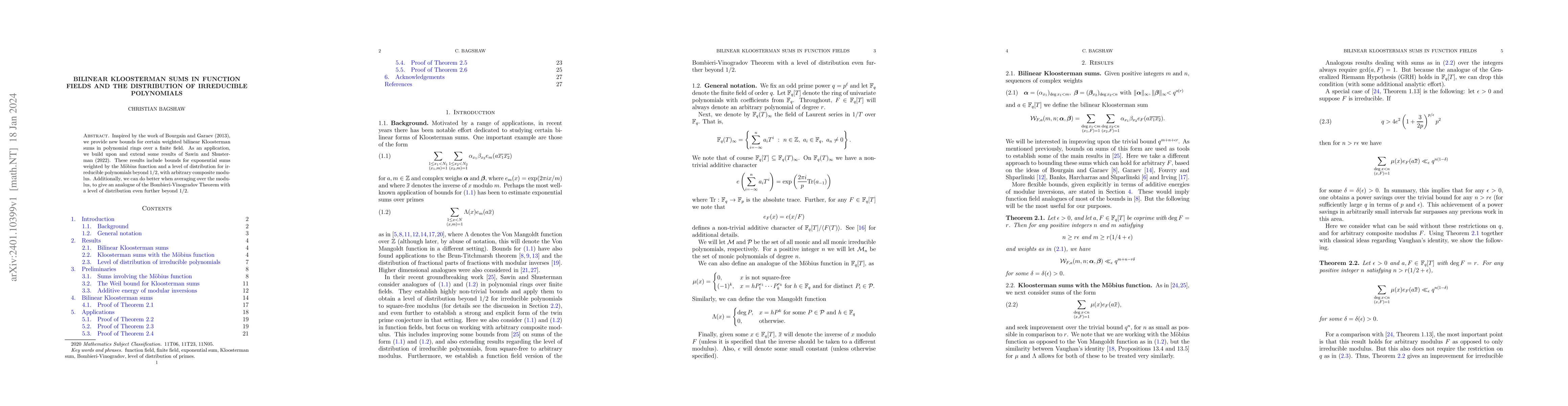 Thumbnail for Bilinear Kloosterman sums in function fields and the distribution of
  irreducible polynomials