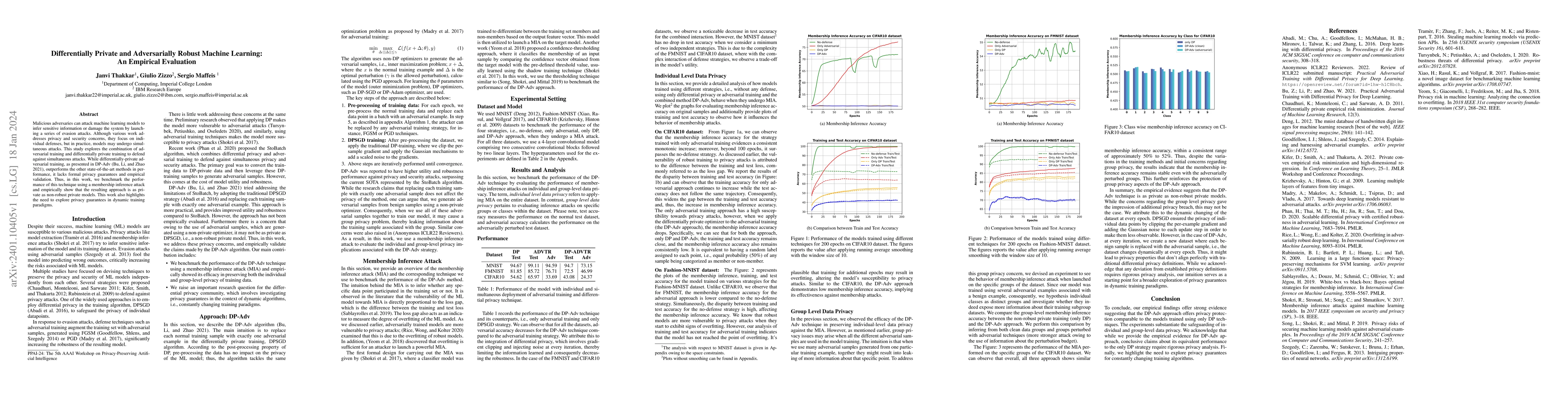 Thumbnail for Differentially Private and Adversarially Robust Machine Learning: An
  Empirical Evaluation