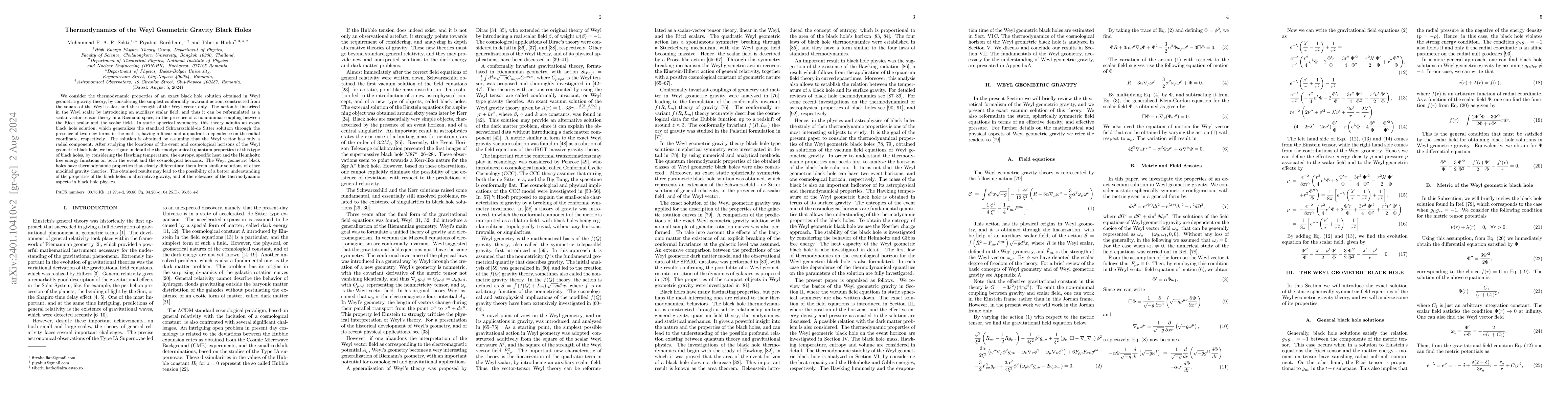 Thumbnail for Thermodynamics of the Weyl Geometric Gravity Black Holes
