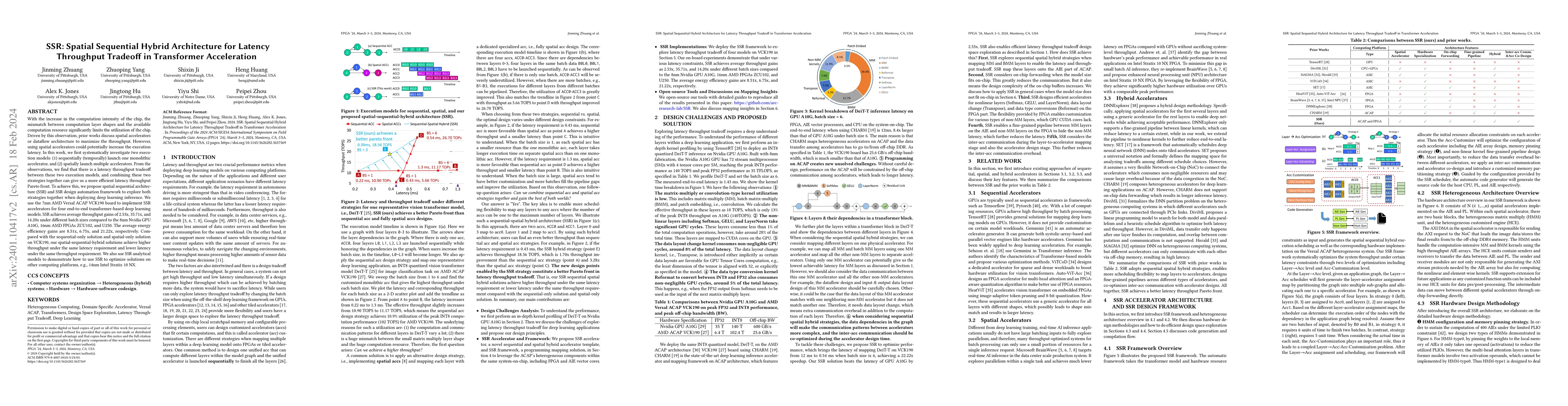 Thumbnail for SSR: Spatial Sequential Hybrid Architecture for Latency Throughput
  Tradeoff in Transformer Acceleration