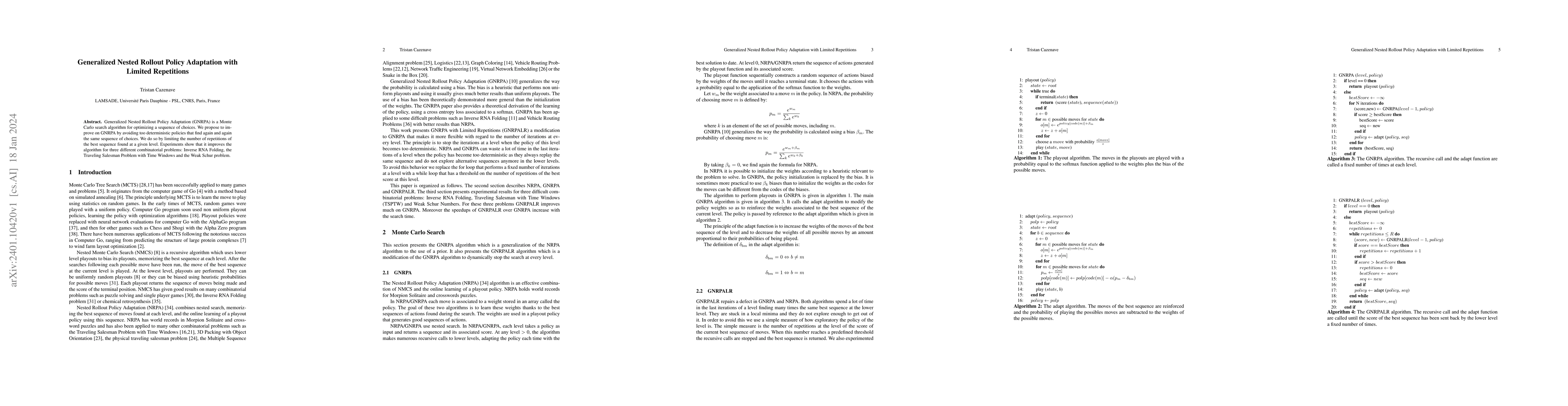 Thumbnail for Generalized Nested Rollout Policy Adaptation with Limited Repetitions