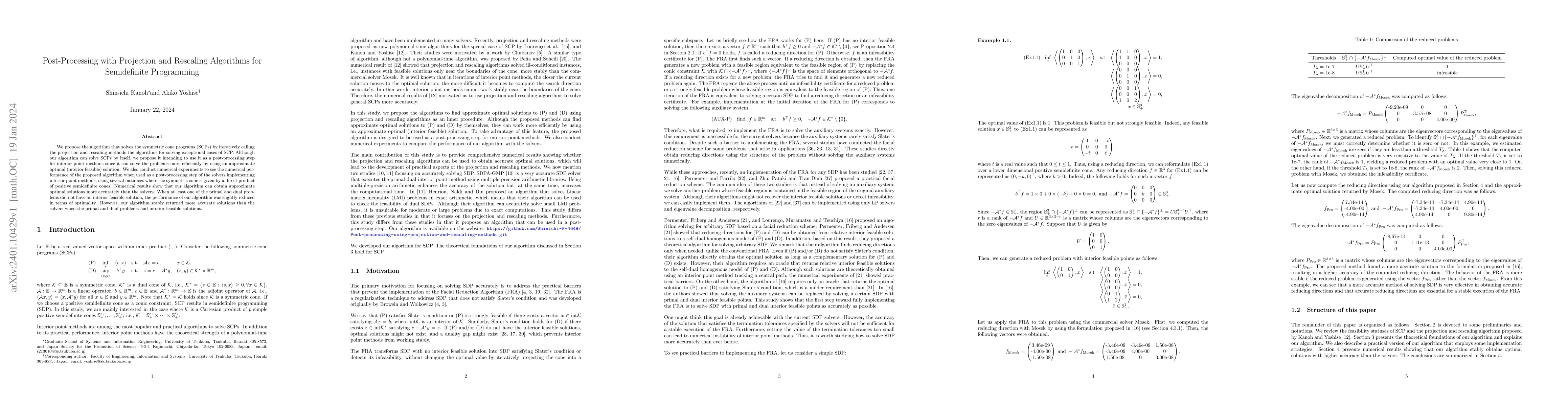 Thumbnail for Post-Processing with Projection and Rescaling Algorithms for
  Semidefinite Programming
