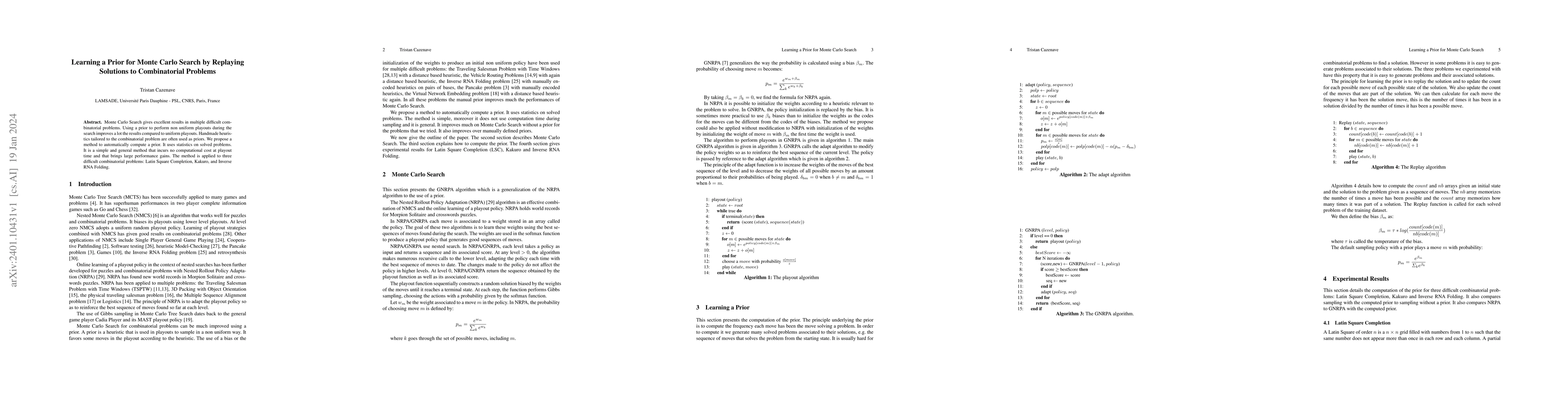 Thumbnail for Learning a Prior for Monte Carlo Search by Replaying Solutions to
  Combinatorial Problems