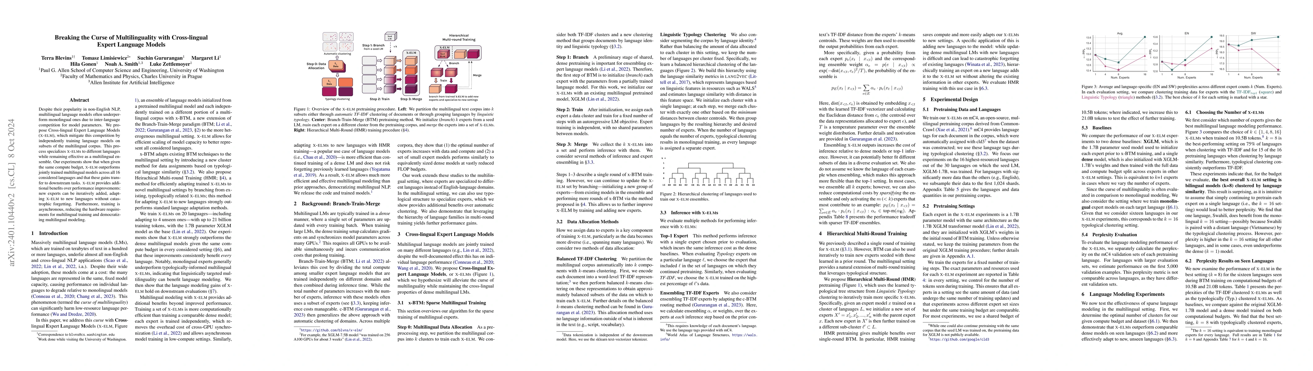 Thumbnail for Breaking the Curse of Multilinguality with Cross-lingual Expert Language
  Models