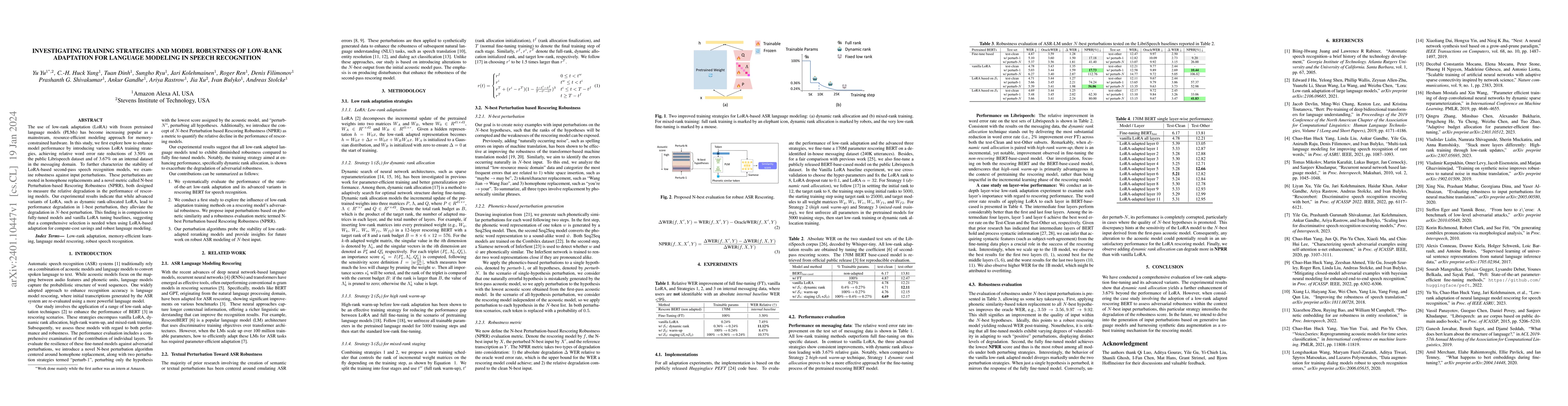 Thumbnail for Investigating Training Strategies and Model Robustness of Low-Rank
  Adaptation for Language Modeling in Speech Recognition