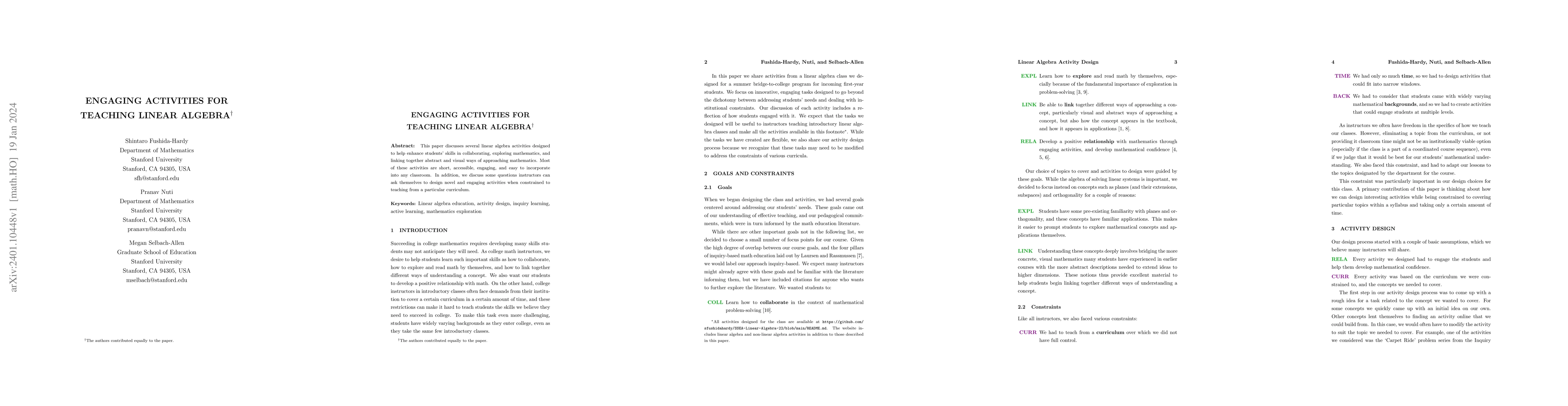 Thumbnail for Engaging activities for teaching linear algebra