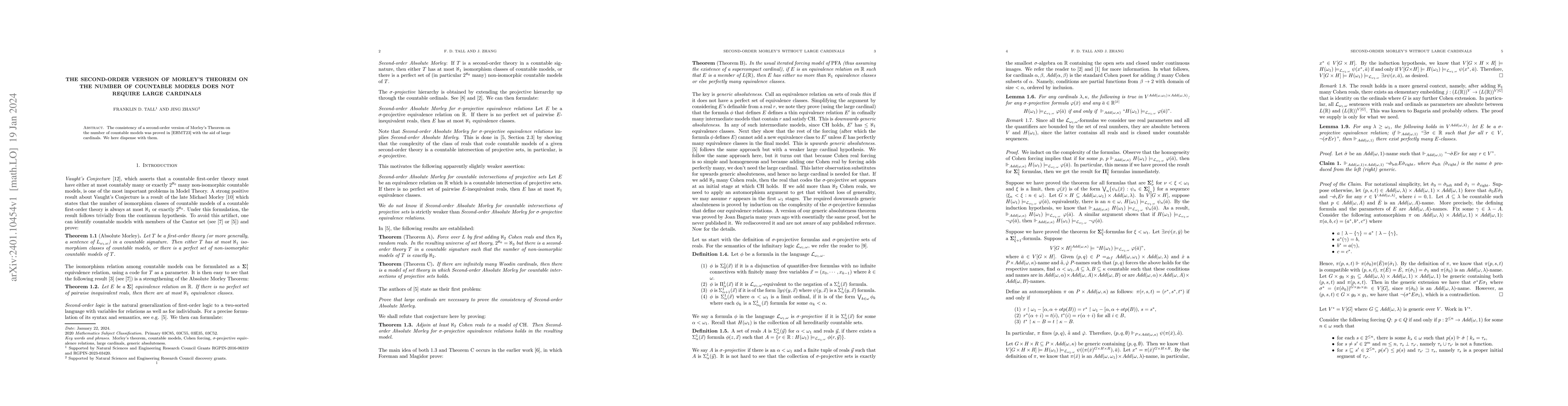 Thumbnail for The Second-order Version of Morley's Theorem on the Number of Countable
  Models does not Require Large Cardinals