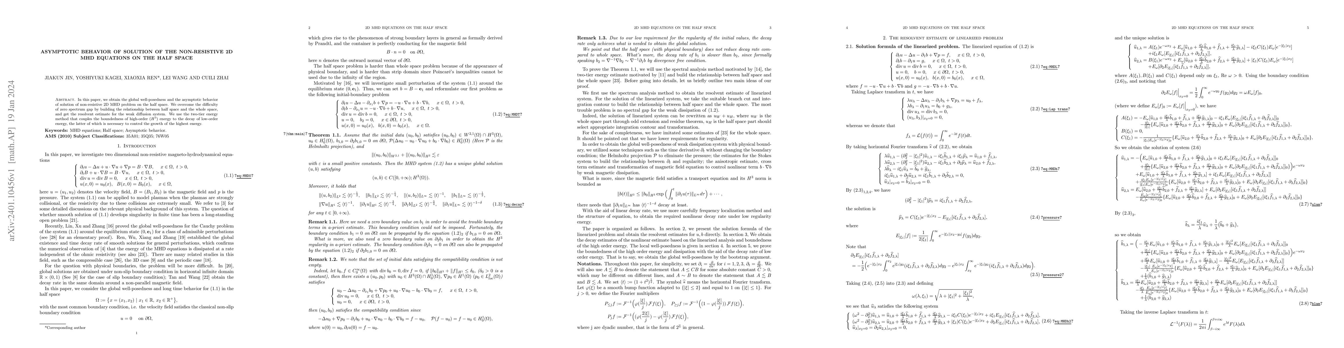 Thumbnail for Asymptotic behavior of solution of the non-resistive 2D MHD equations on
  the half space