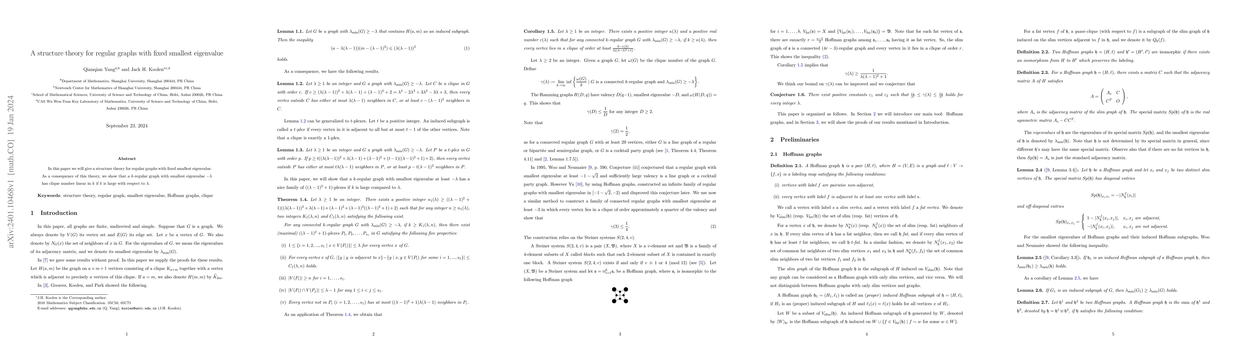 Thumbnail for A structure theory for regular graphs with fixed smallest eigenvalue