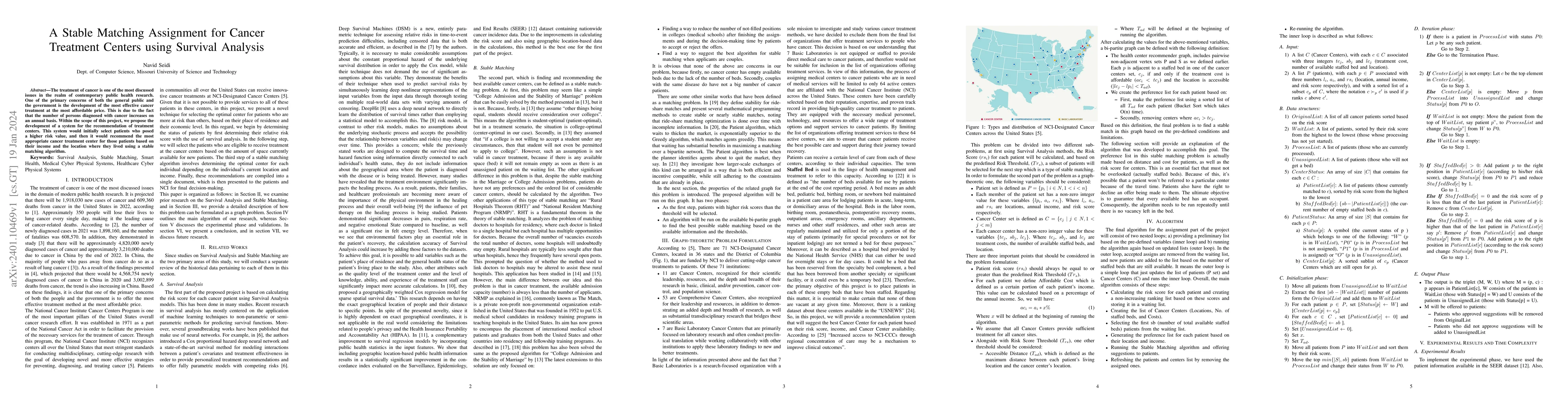 Thumbnail for A Stable Matching Assignment for Cancer Treatment Centers using Survival
  Analysis