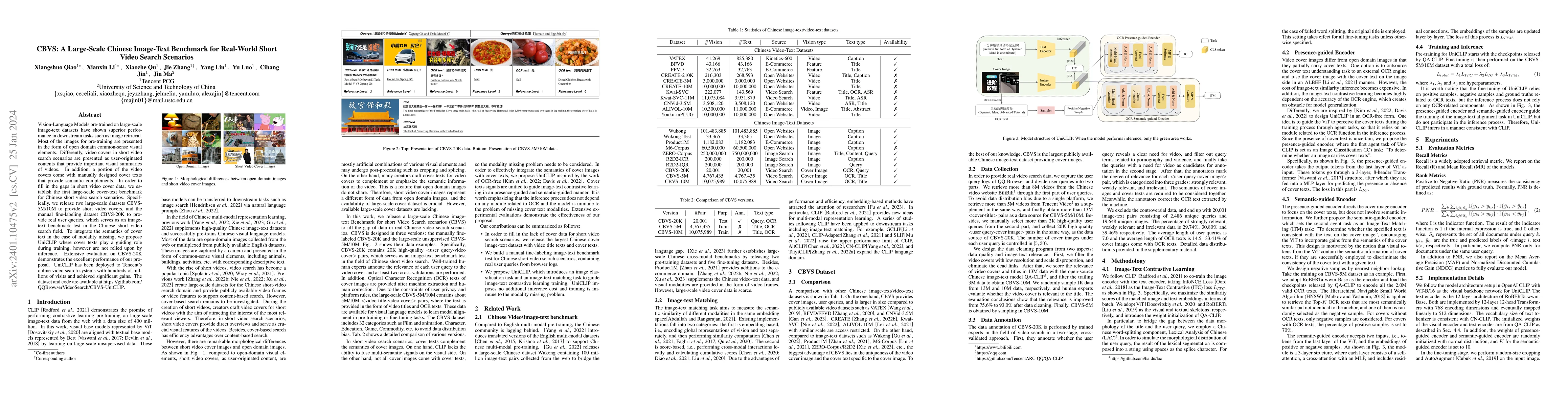 Thumbnail for CBVS: A Large-Scale Chinese Image-Text Benchmark for Real-World Short
  Video Search Scenarios