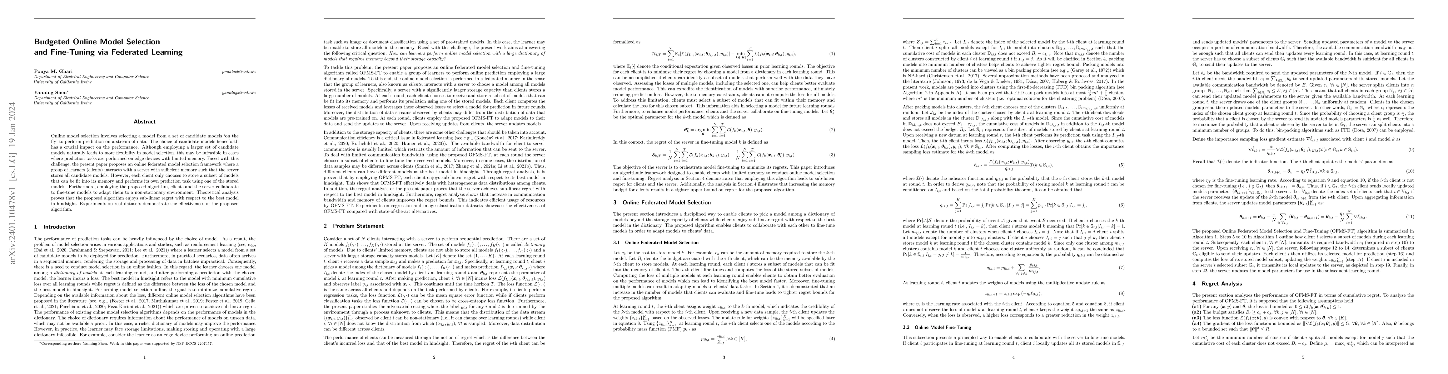 Thumbnail for Budgeted Online Model Selection and Fine-Tuning via Federated Learning
