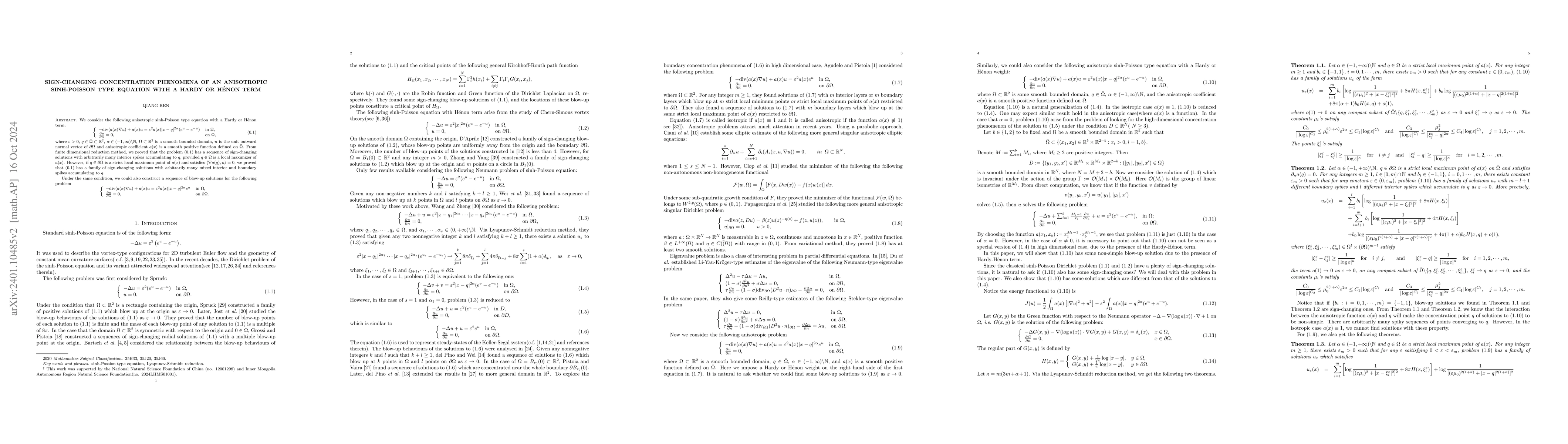 Thumbnail for Sign-changing concentration phenomena of an anisotropic sinh-Poisson
  type equation with a Hardy or H\'{e}non term