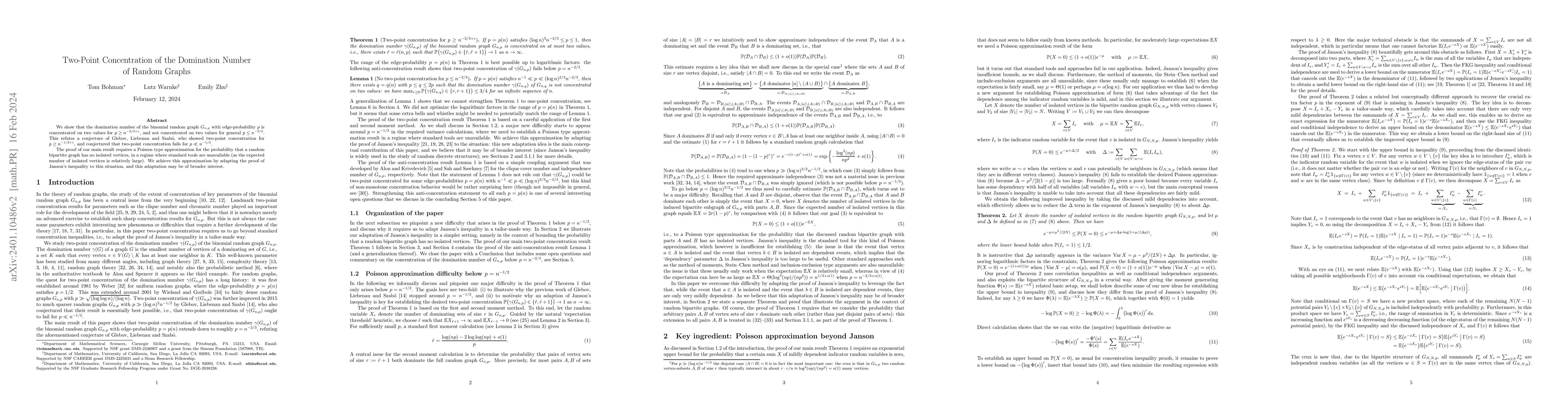 Thumbnail for Two-Point Concentration of the Domination Number of Random Graphs