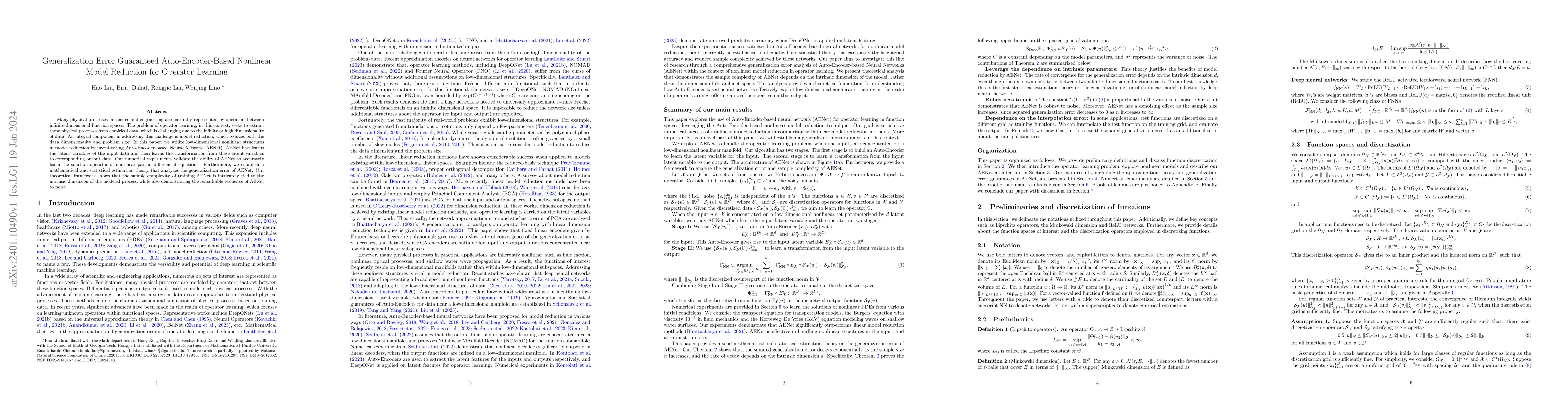 Thumbnail for Generalization Error Guaranteed Auto-Encoder-Based Nonlinear Model
  Reduction for Operator Learning