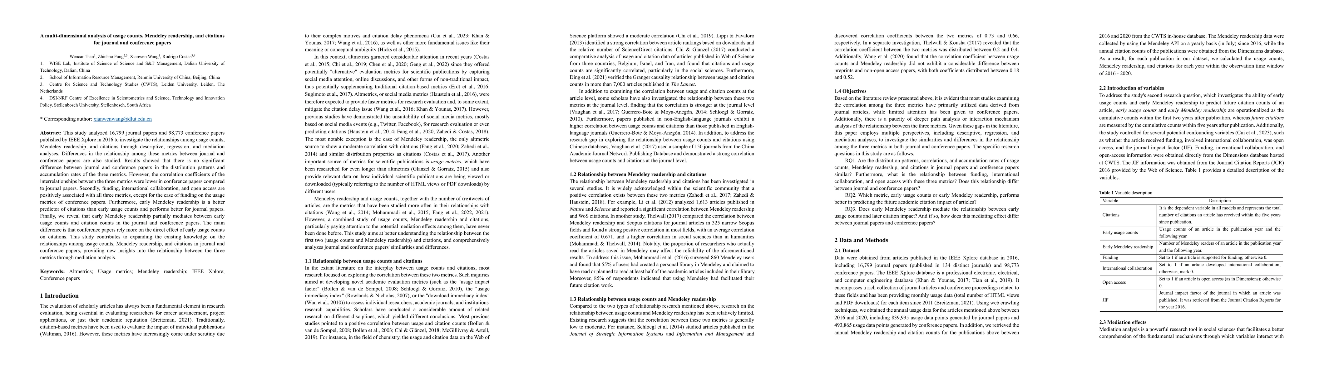 Thumbnail for A multi-dimensional analysis of usage counts, Mendeley readership, and
  citations for journal and conference papers