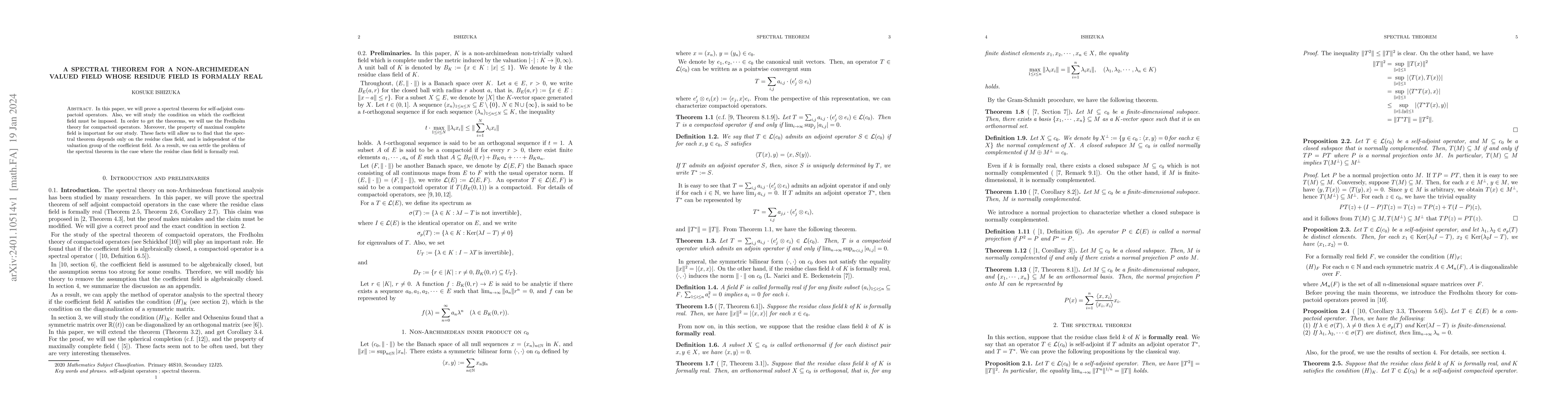 Thumbnail for A spectral theorem for a non-Archimedean valued field whose residue
  field is formally real