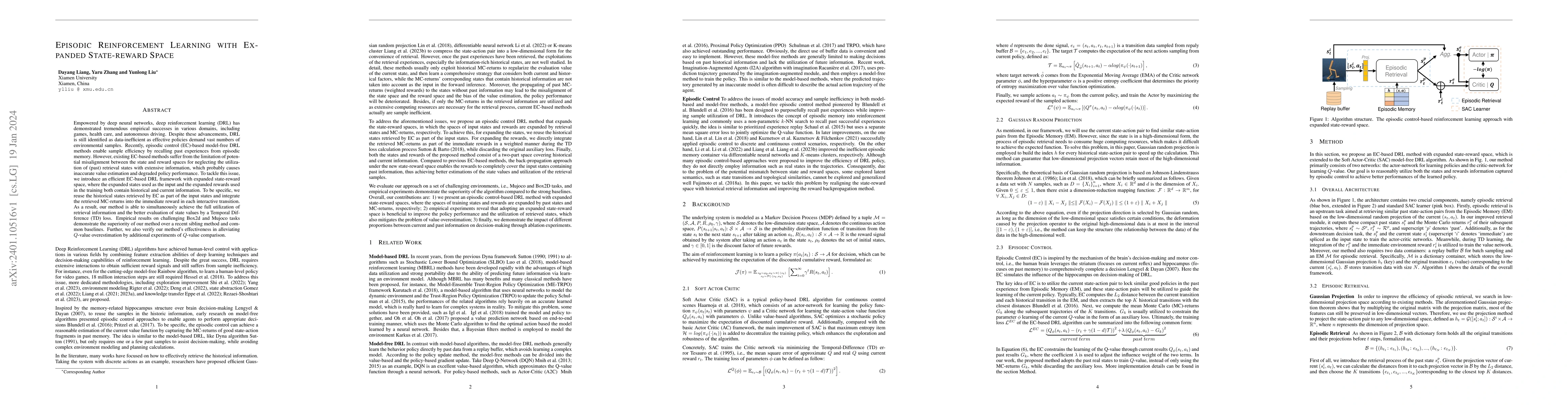 Thumbnail for Episodic Reinforcement Learning with Expanded State-reward Space