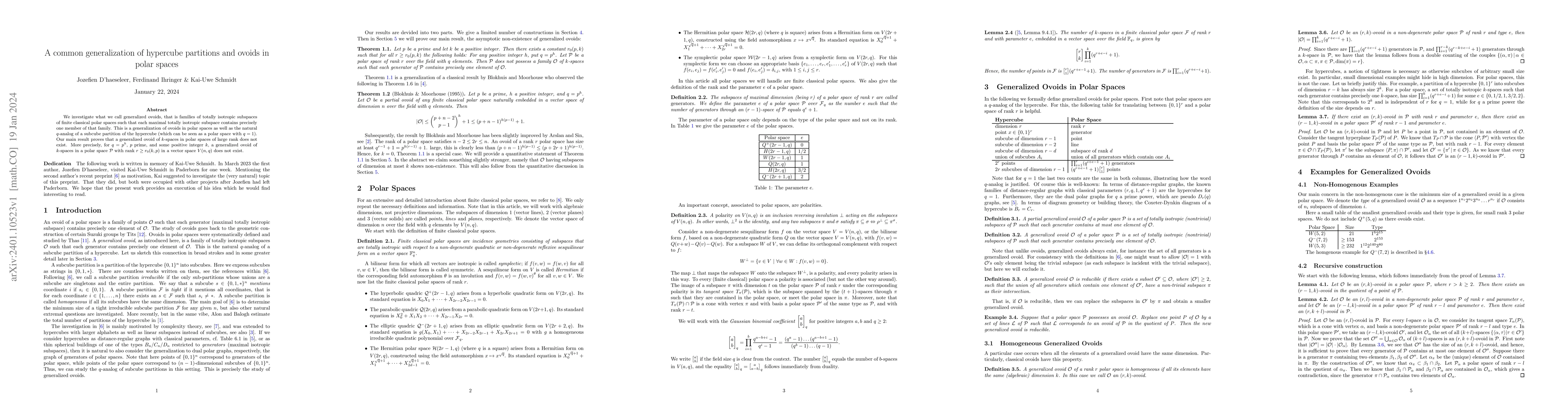 Thumbnail for A common generalization of hypercube partitions and ovoids in polar
  spaces