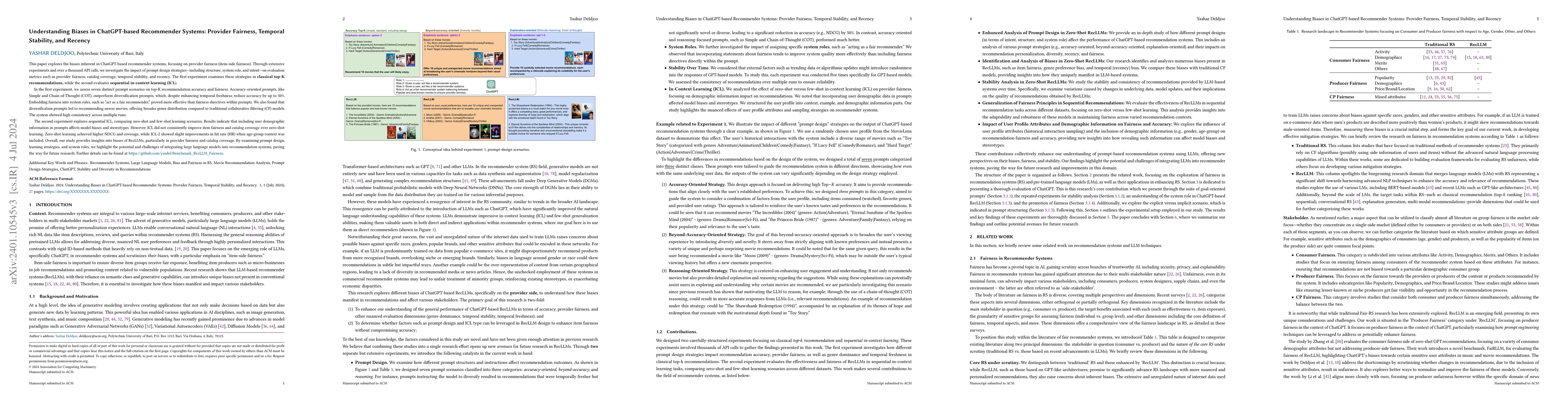 Thumbnail for Understanding Biases in ChatGPT-based Recommender Systems: Provider
  Fairness, Temporal Stability, and Recency