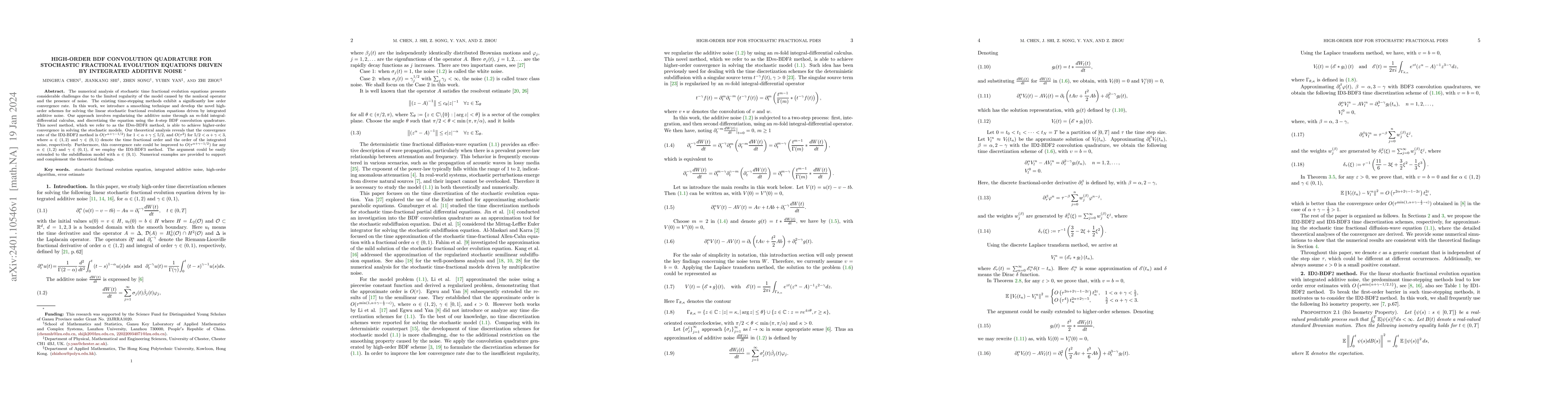 Thumbnail for High-order BDF convolution quadrature for stochastic fractional
  evolution equations driven by integrated additive noise