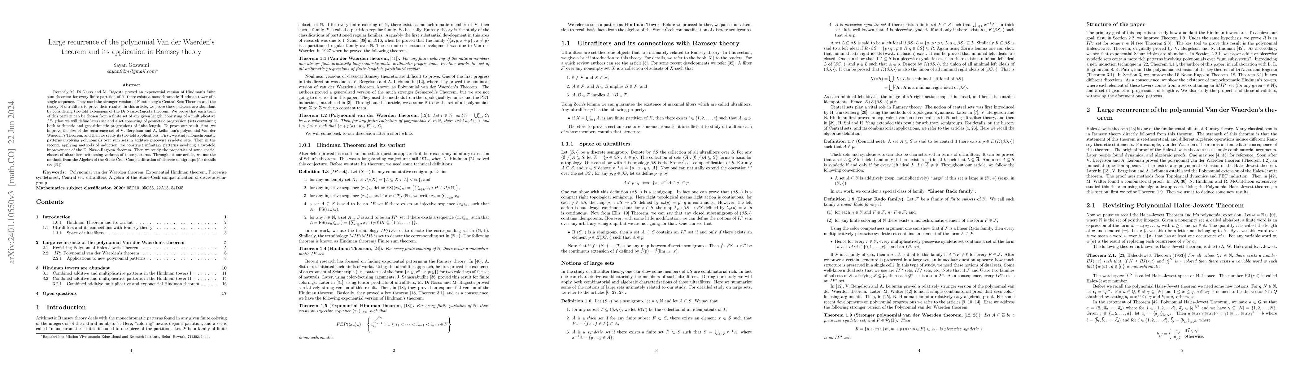 Thumbnail for Large recurrence of the polynomial Van der Waerden's theorem and its
  application in Ramsey theory