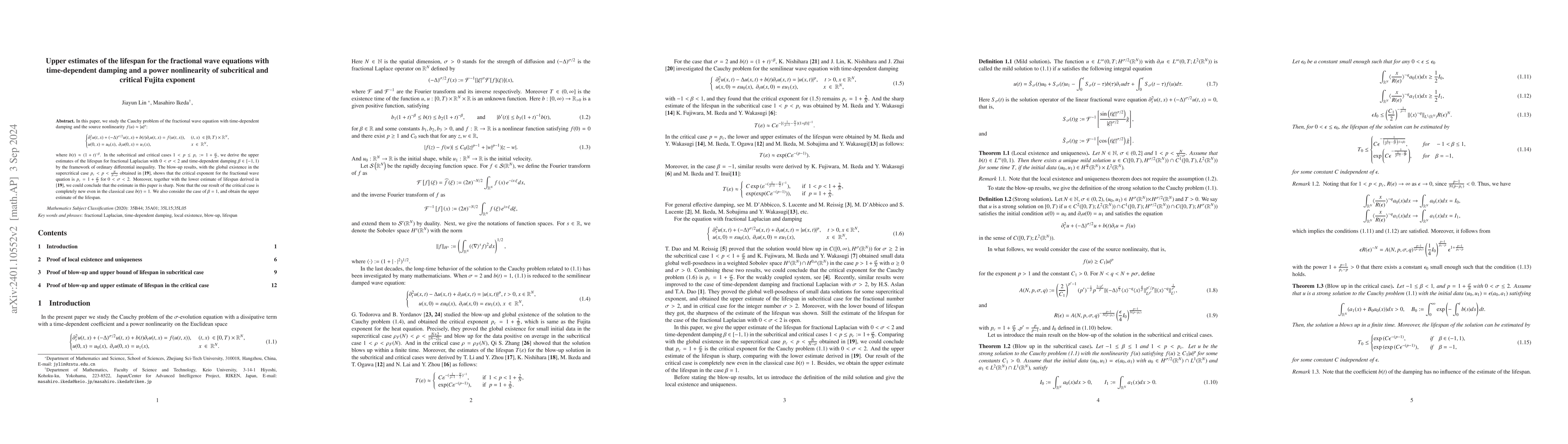 Thumbnail for Upper bound of the lifespan of the solution to the nonlinear fractional
  wave equations with time-dependent damping