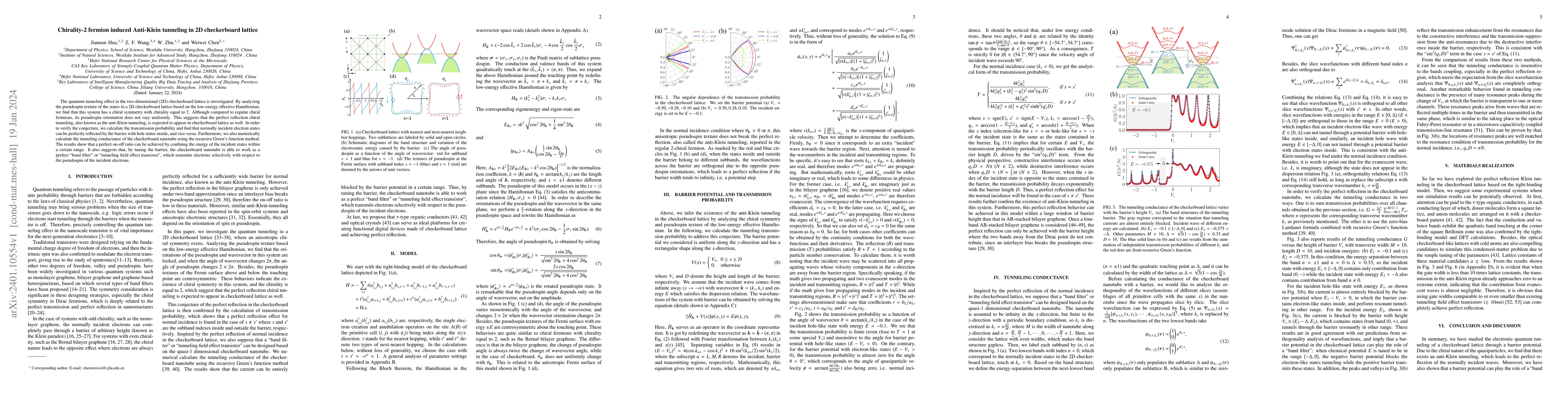 Thumbnail for Chirality-2 fermion induced anti-Klein tunneling in 2D checkerboard
  lattice