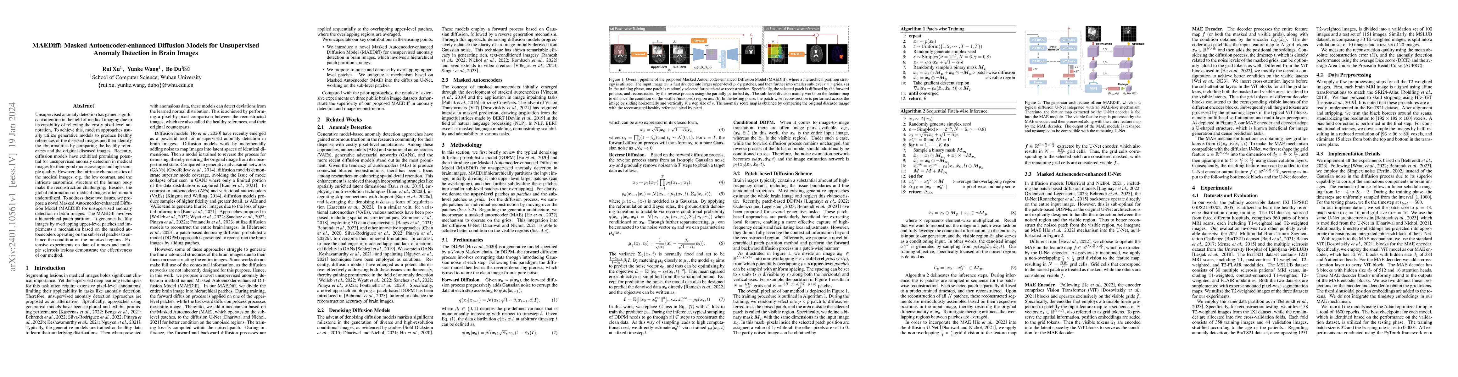 Thumbnail for MAEDiff: Masked Autoencoder-enhanced Diffusion Models for Unsupervised
  Anomaly Detection in Brain Images