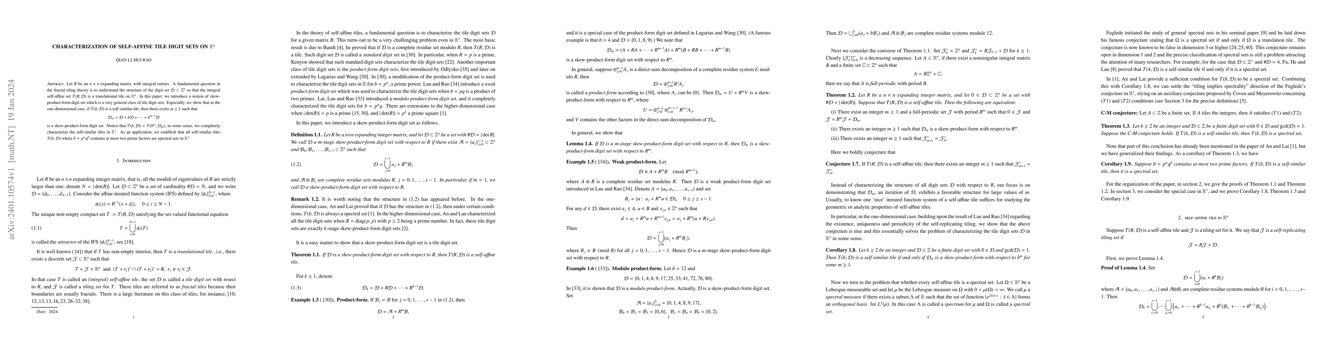 Thumbnail for Characterization of self-affine tile digit sets on $\mathbb{R}^n$