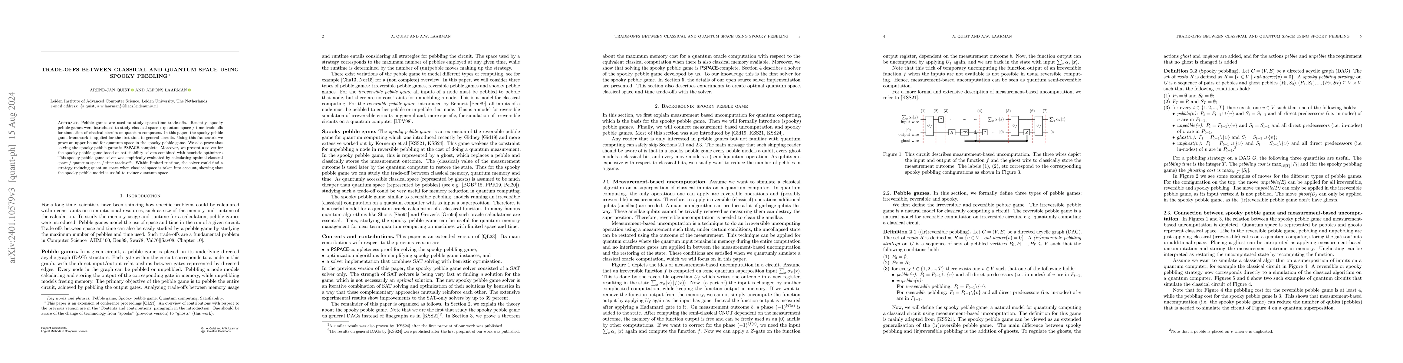 Thumbnail for Trade-offs between classical and quantum space using spooky pebbling