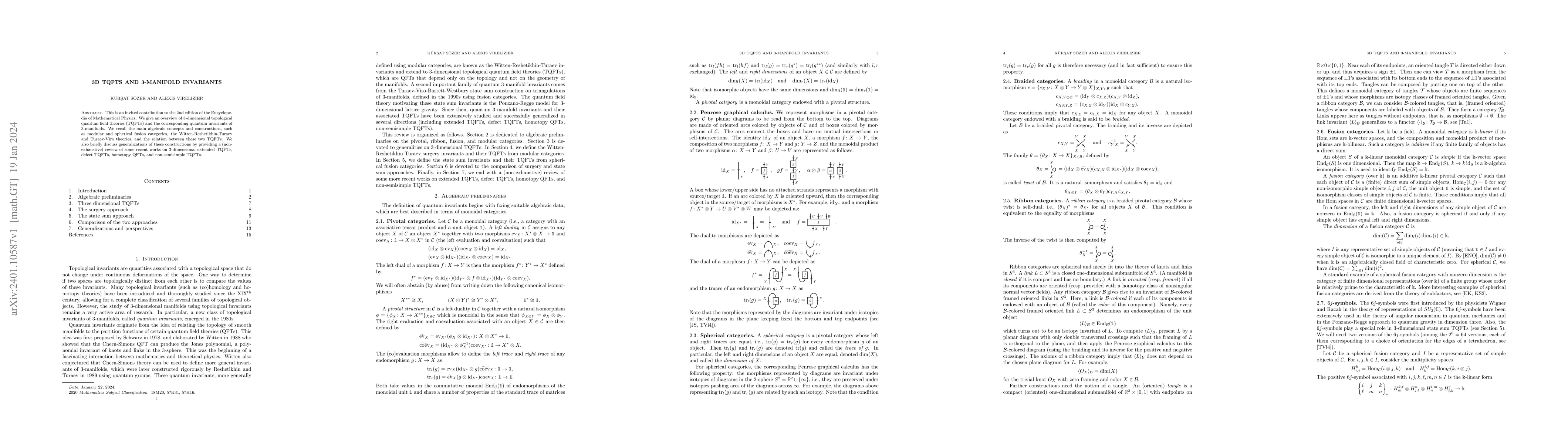 Thumbnail for 3d TQFTs and 3-manifold invariants