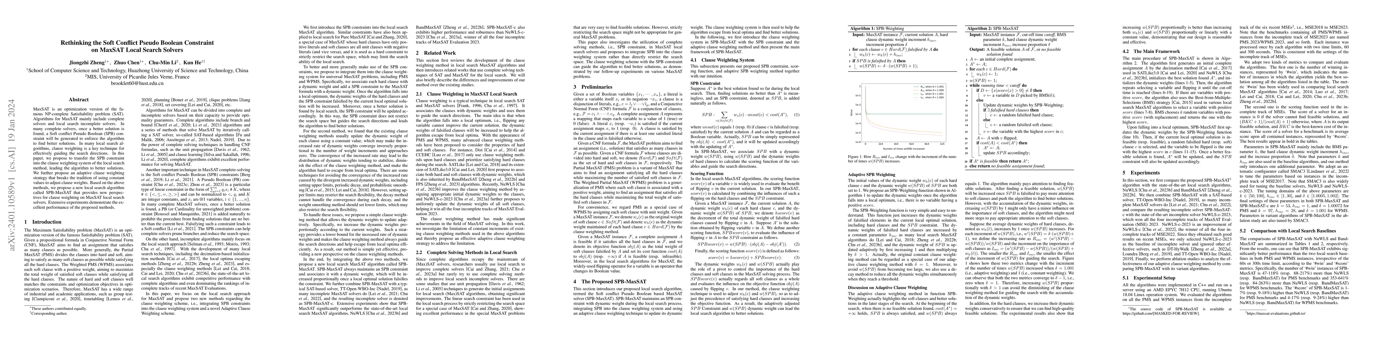 Thumbnail for Rethinking the Soft Conflict Pseudo Boolean Constraint on MaxSAT Local
  Search Solvers