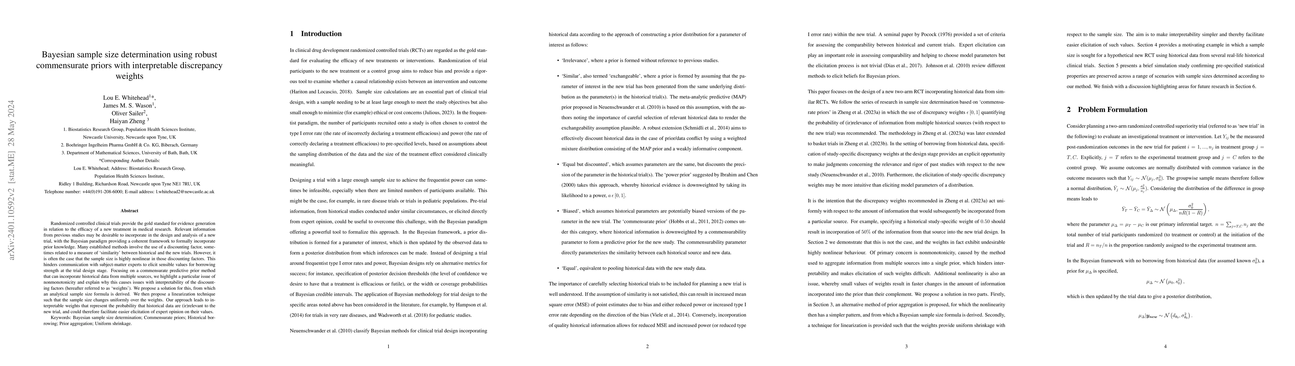 Thumbnail for Bayesian sample size determination using robust commensurate priors with
  interpretable discrepancy weights