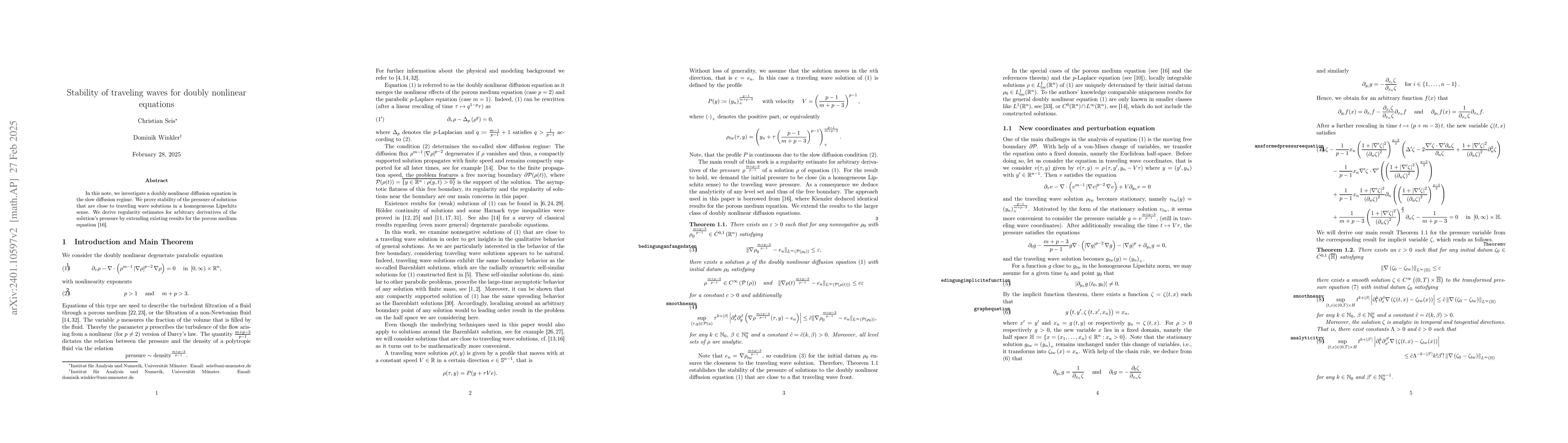 Thumbnail for Stability of traveling waves for doubly nonlinear equations